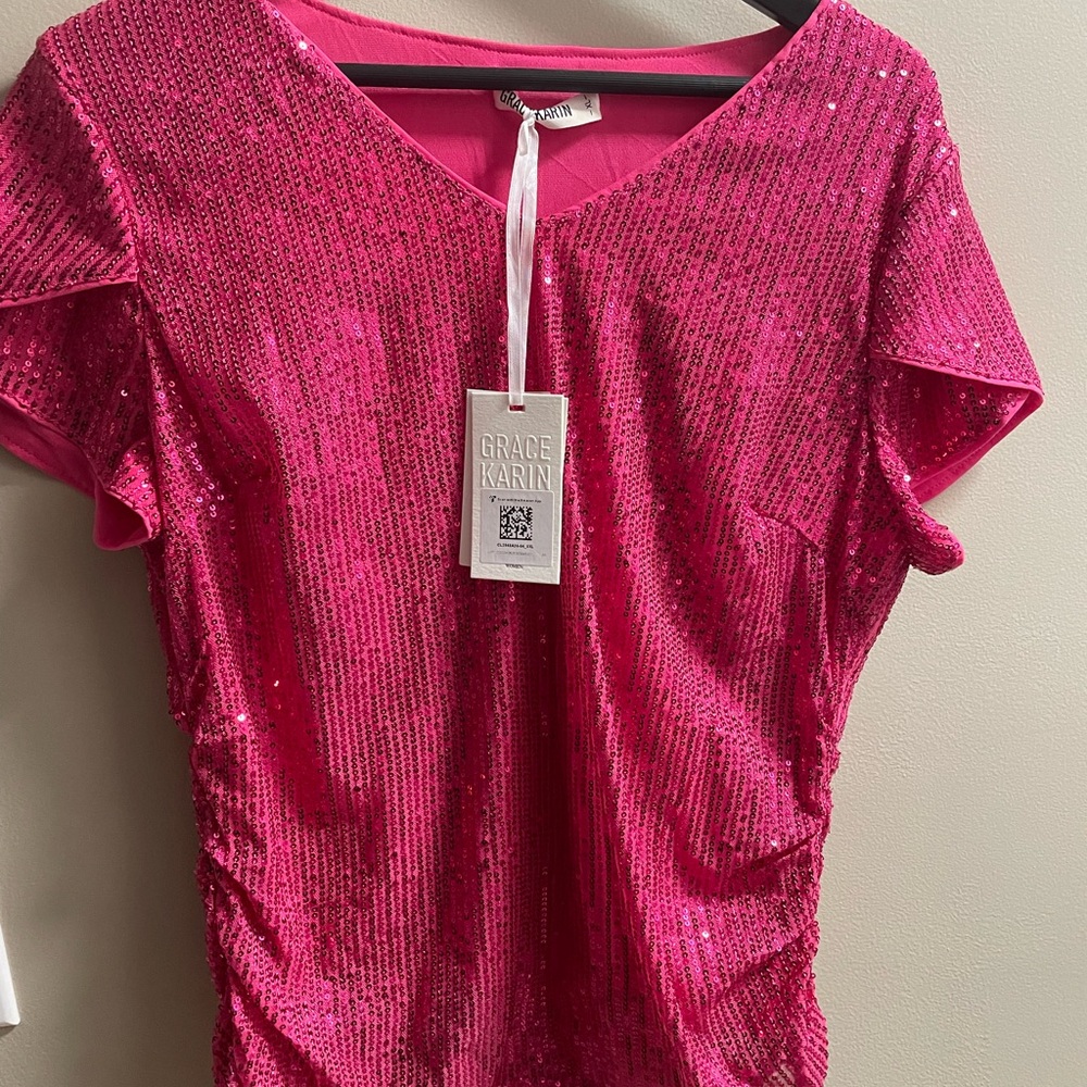 Grace Karin Fuchsia Sequin Blouse
